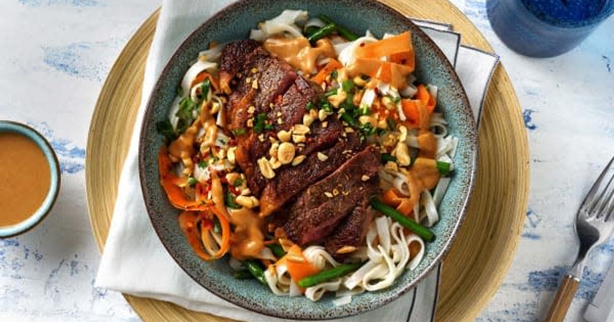 Chilli Steak and Rice Noodle Salad - Peanut lime dressing Recipe | Samsung Food App