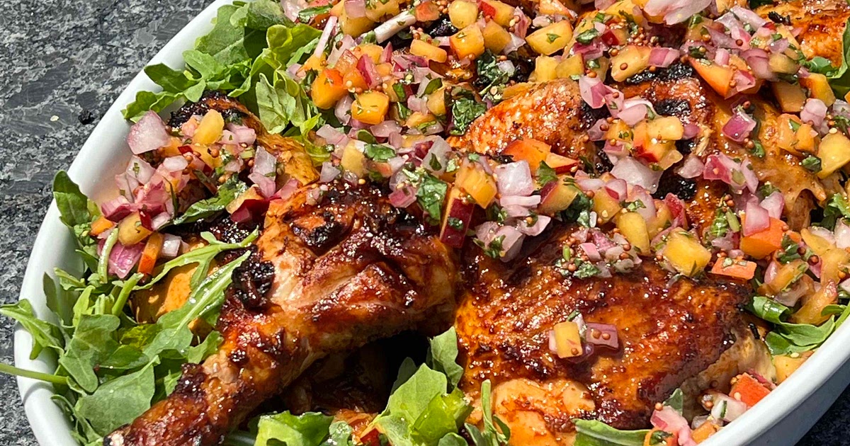 BBQ Spatchcock Chicken with Peach + Basil Salsa Recipe | Samsung Food App