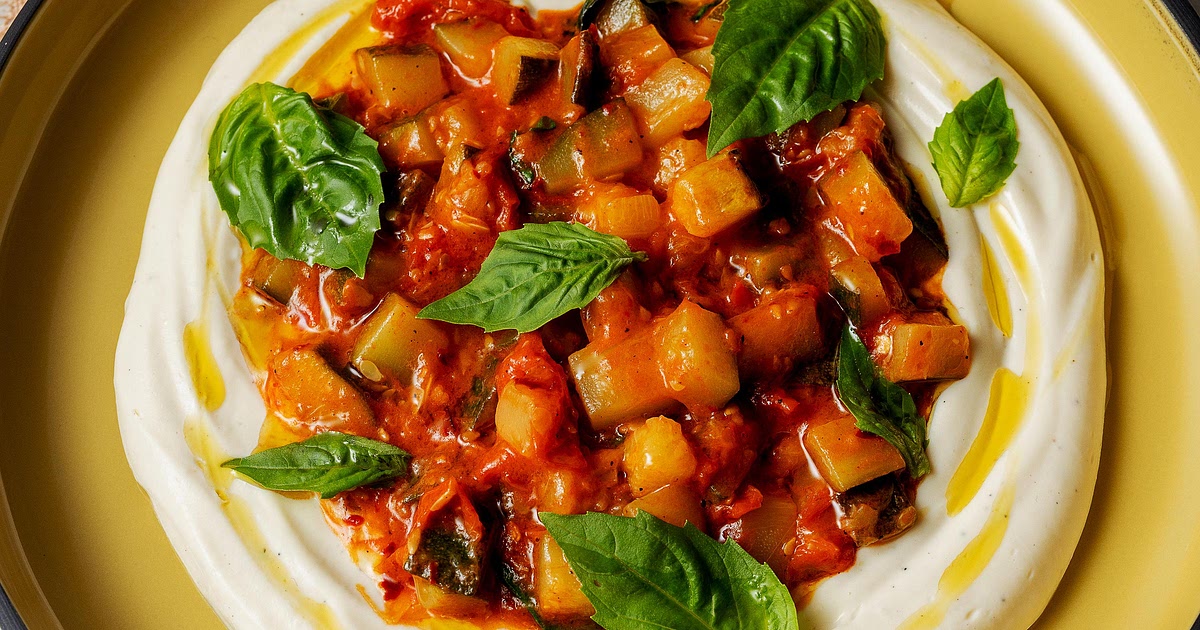 Whipped Tofu with Stewed Zucchini and Tomatoes Recipe | Samsung Food App