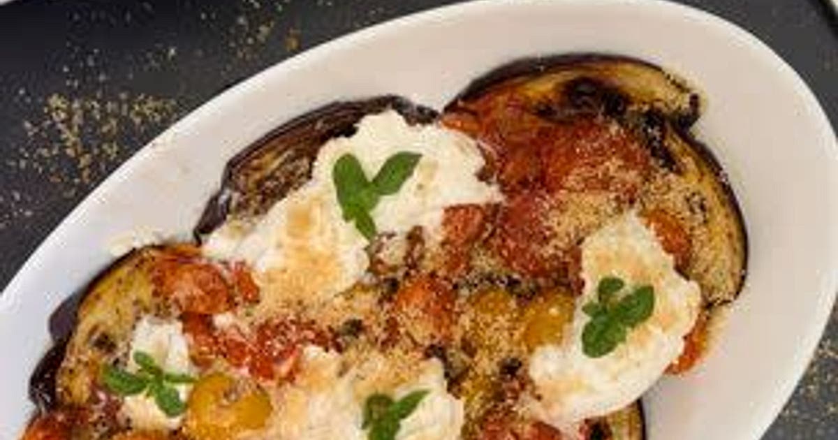 Grilled Eggplant With Roasted Tomatoes, Burrata And Garlic Breadcrumbs Recipe | Samsung Food App