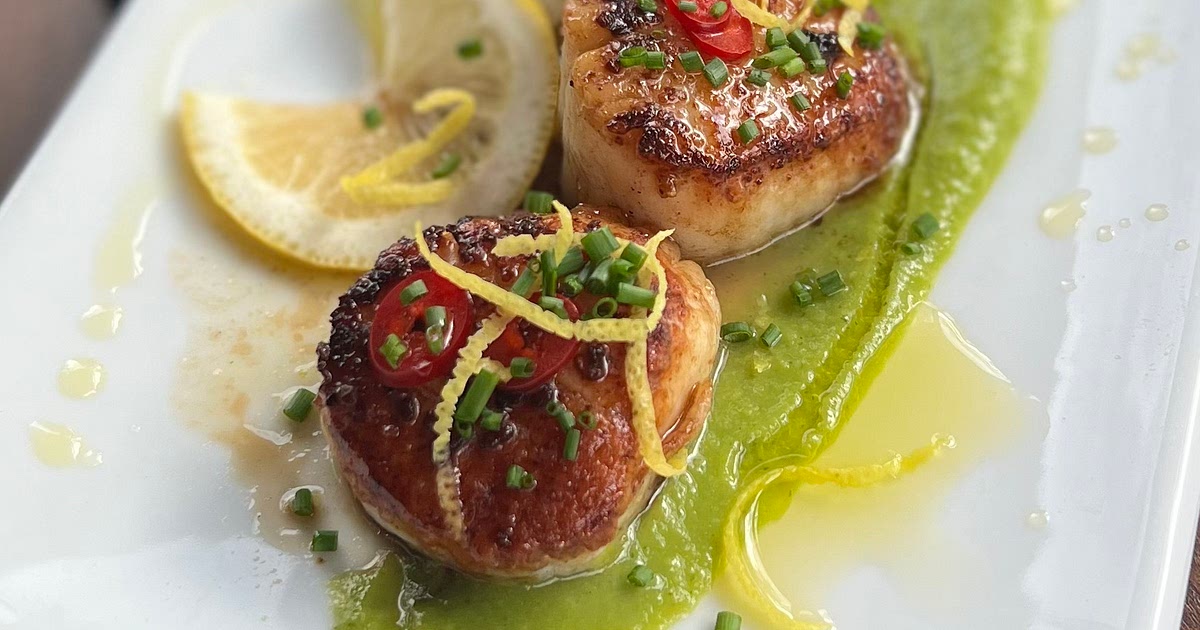 Pan Seared Sea Scallops with Lemon, Mint, Pea Puree' Recipe | Samsung Food App