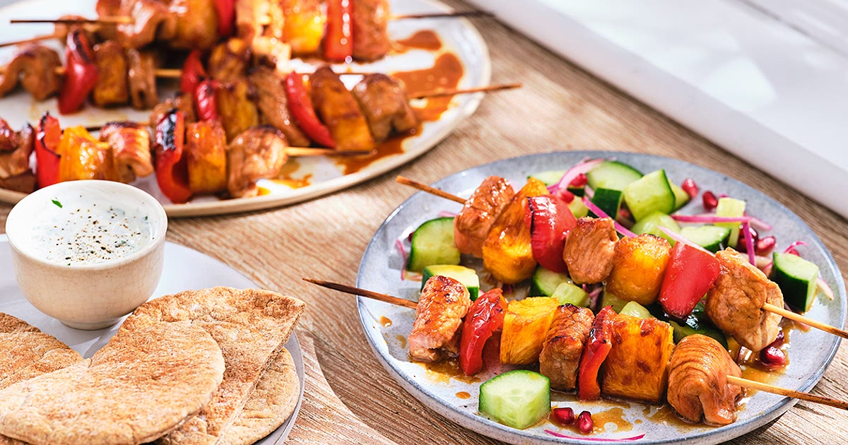 Pork & pineapple skewers with cucumber salad Recipe | Samsung Food App