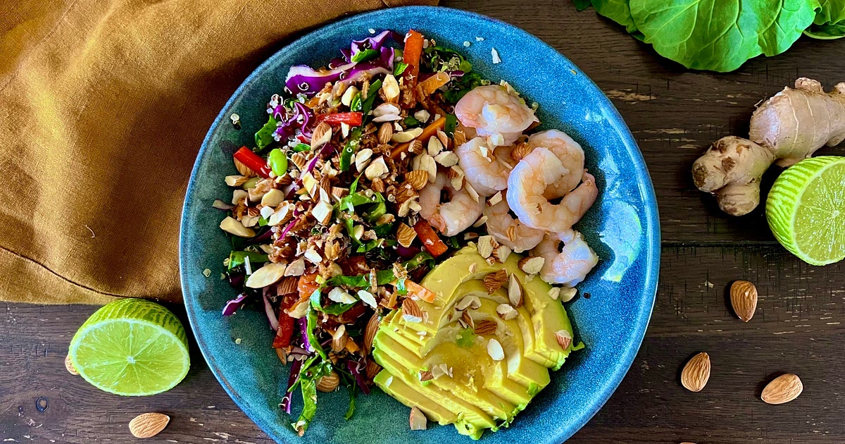 Rainbow Quinoa Salad & Prawns Recipe | Samsung Food App