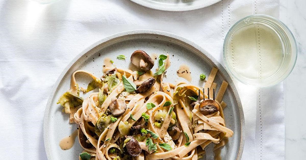 Creamy Fettuccine with Brussels Sprouts &amp; Mushrooms Recipe | Samsung Food App