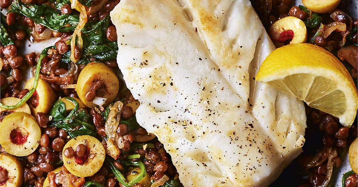 Cod with Olives, Spinach & Lentils Recipe | Samsung Food App