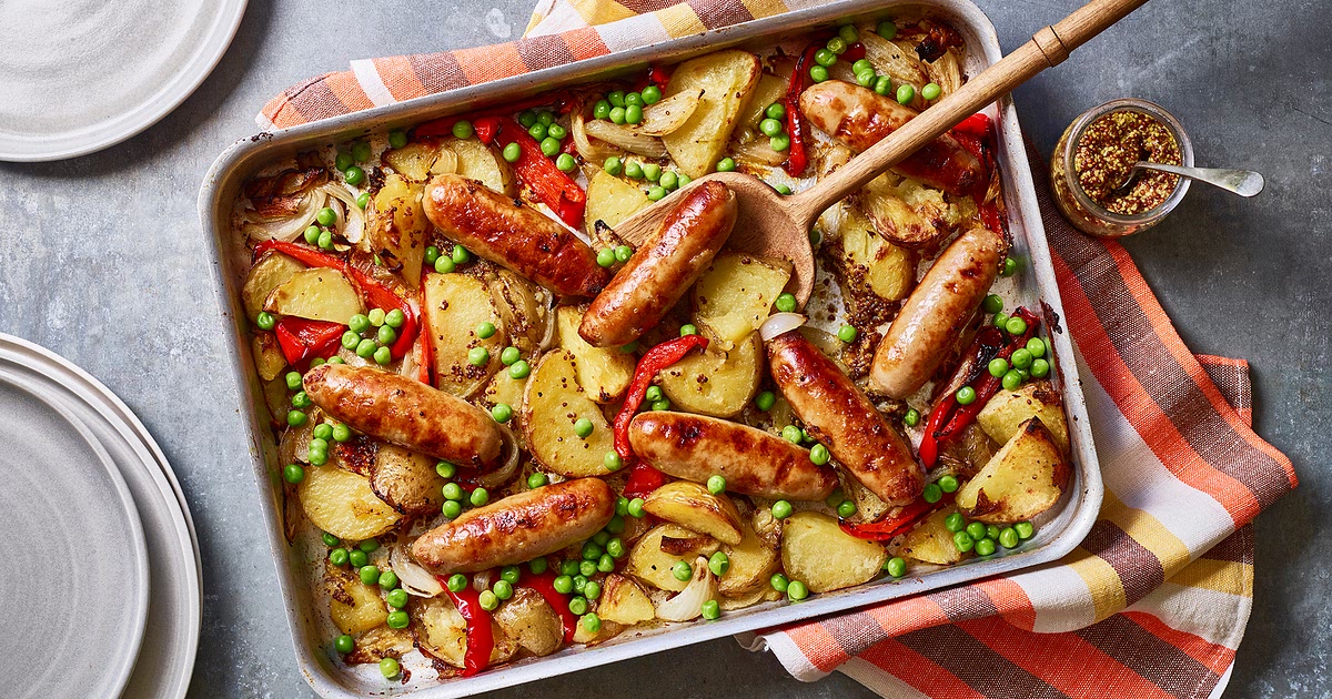 Sticky sausage and potato traybake Recipe | Samsung Food App