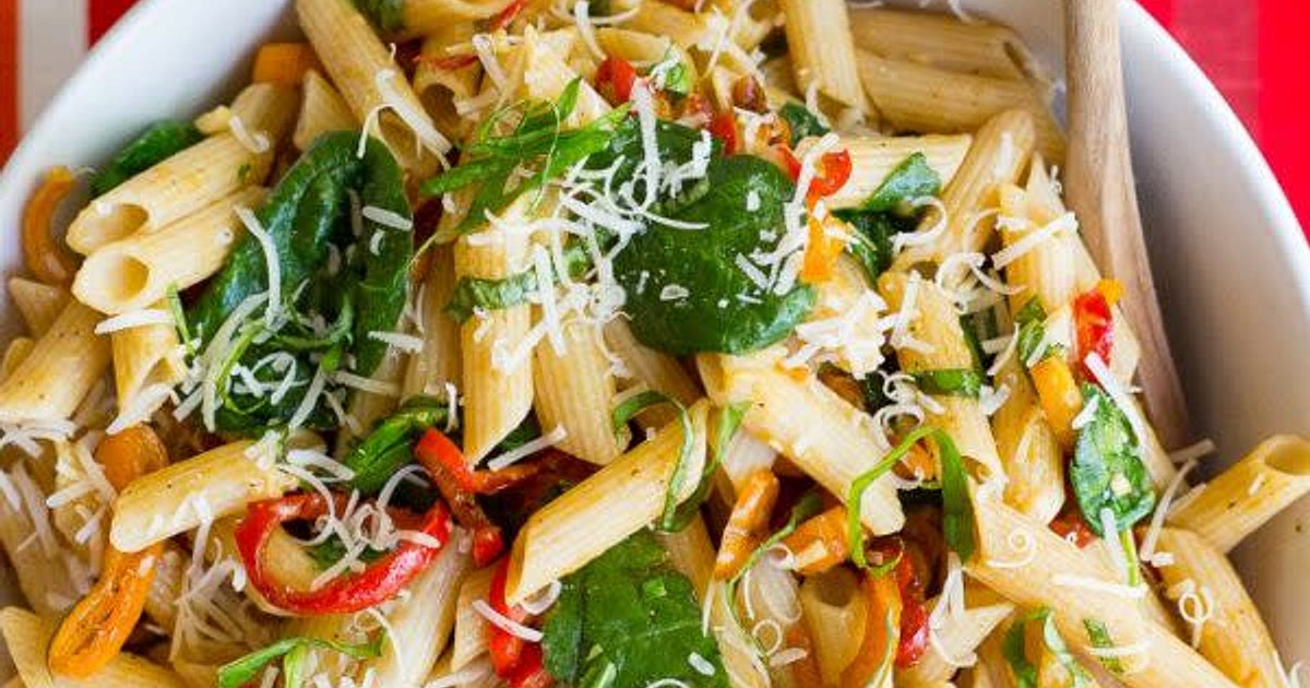 Balsamic Sweet Pepper Pasta with Spinach and Parmesan Recipe | Samsung Food App