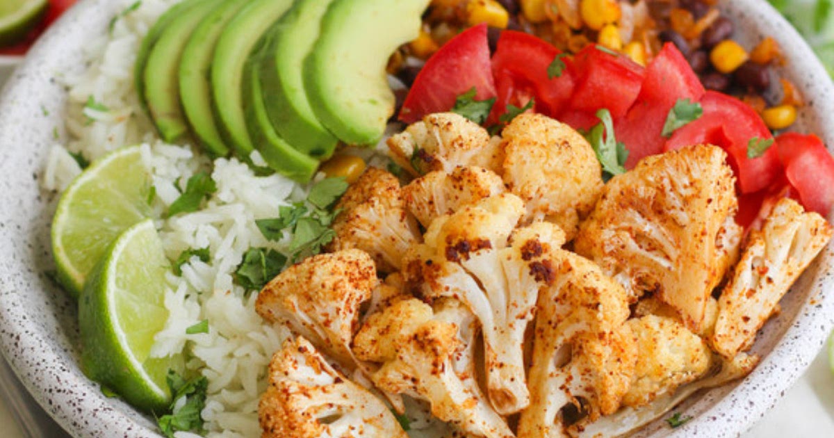Roasted Cauliflower & Black Bean Burrito Bowl with Cilantro Lime Rice Recipe | Samsung Food App
