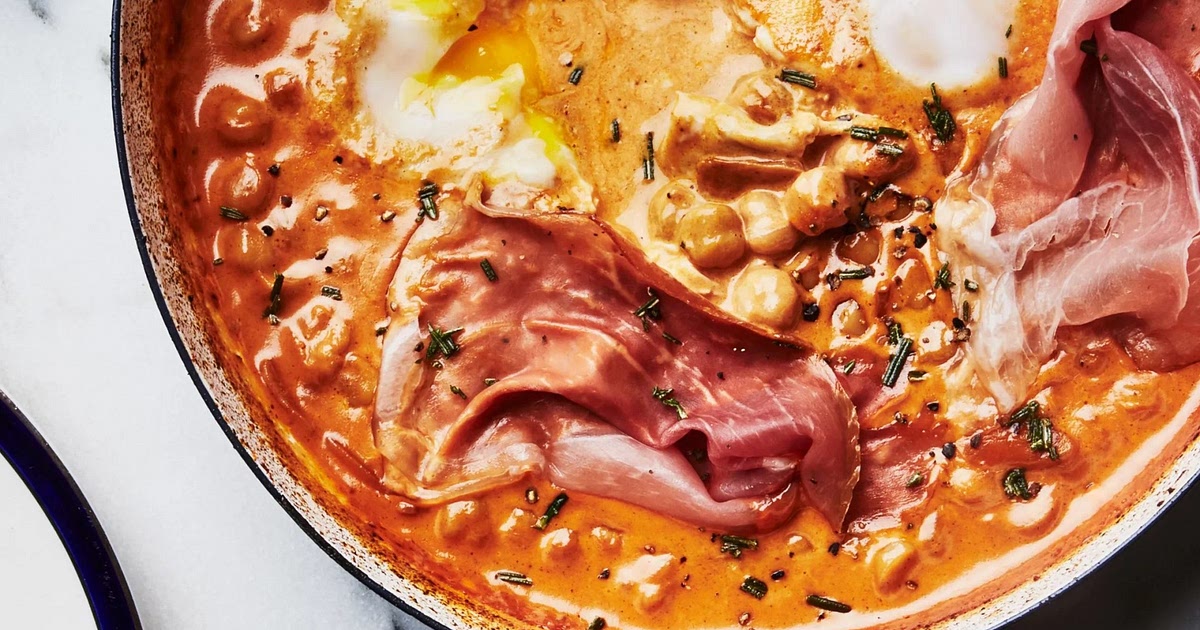 One-Skillet Creamy Chickpeas With Eggs and Prosciutto Recipe | Samsung Food App