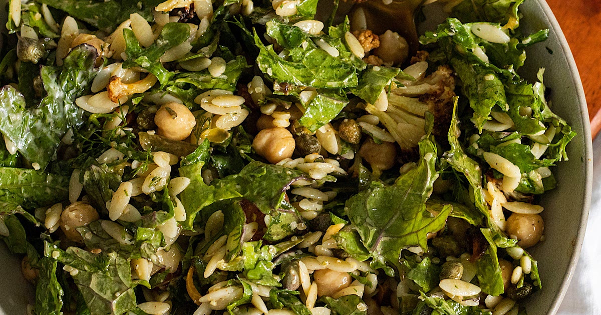 Vegan Winter Orzo Salad with Chickpeas and Kale Recipe | Samsung Food App
