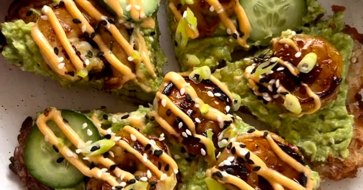TERIYAKI PRAWNS & AVOCADO ON A CRISPY RICE WAFFLE. Recipe | Samsung Food App