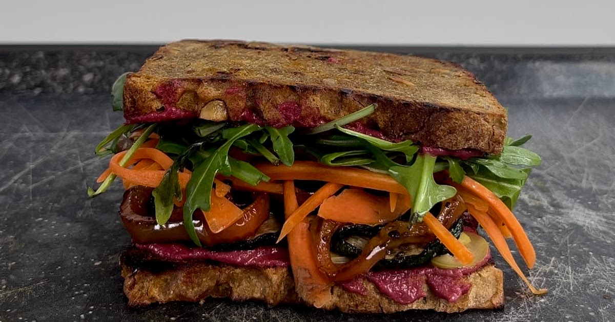 Mediterranean hummus veggie sandwich Recipe | Samsung Food App