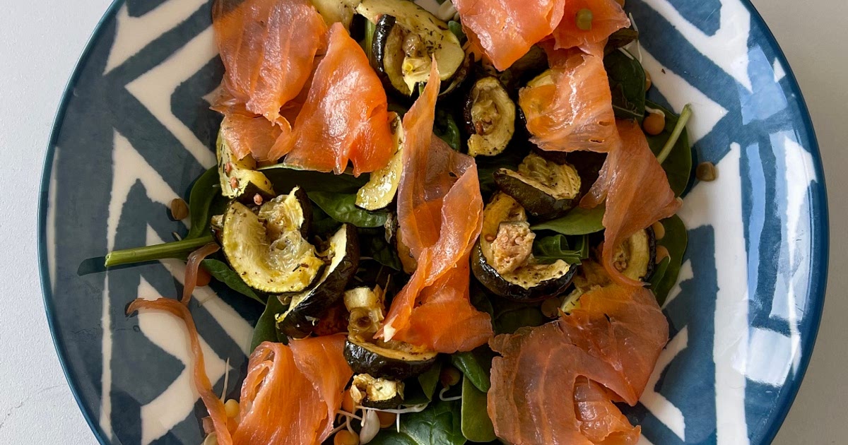 Smoked Salmon Salad with Lemony Baked Courgettes and Caper Berries Recipe | Samsung Food App