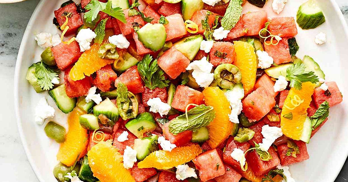 watermelon-orange-cucumber-salad-with-castelvetrano-olive