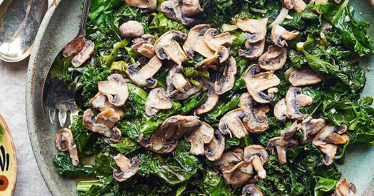 Braised Winter Greens with Crispy Mushrooms Recipe | Samsung Food App