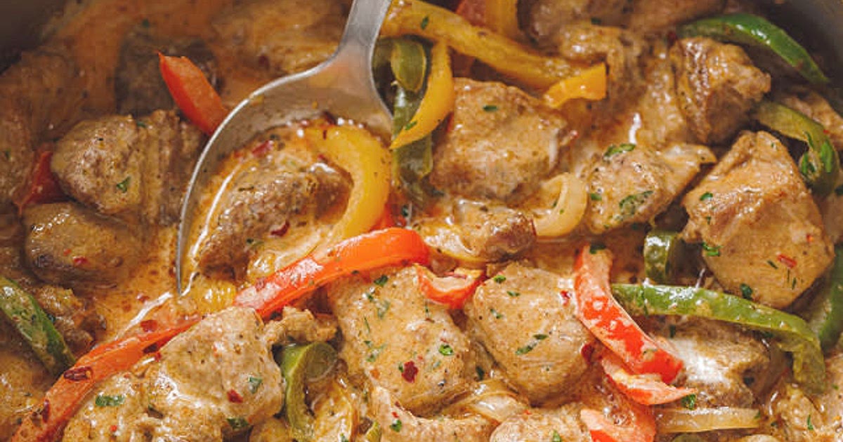 PORK BITES WITH CREAMY BELL PEPPER SAUCE Recipe | Samsung Food App