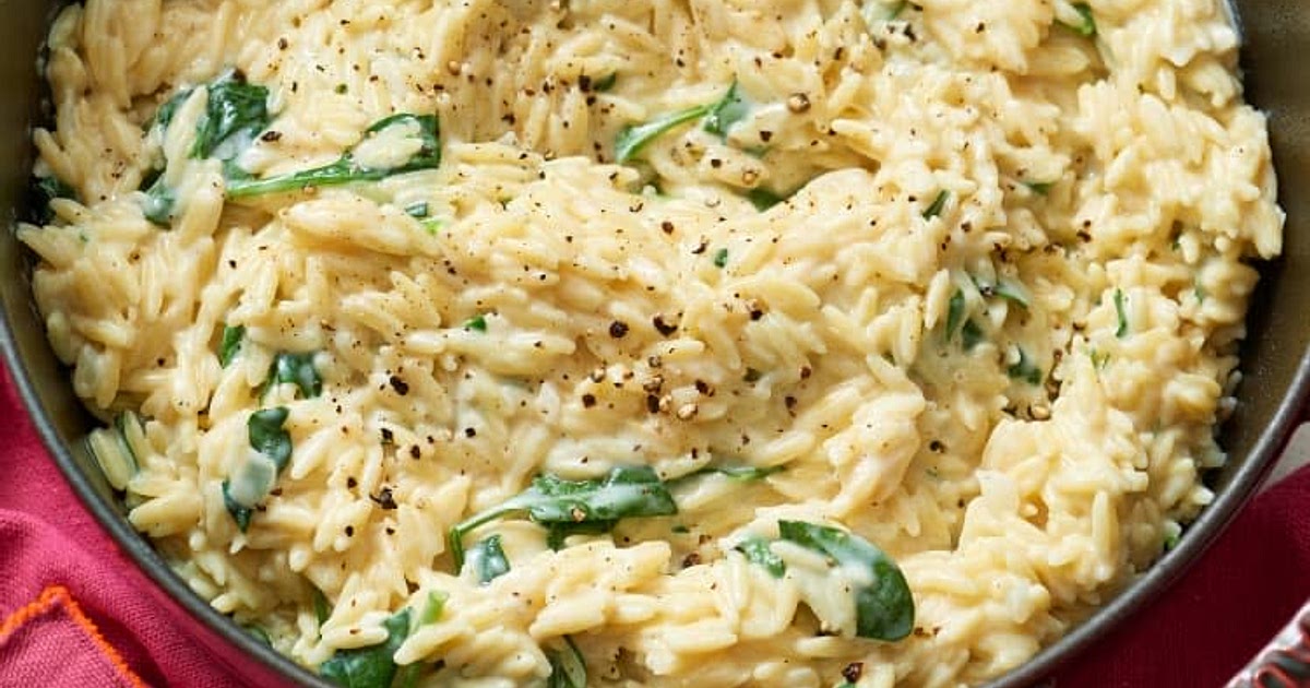 Alfredo Spinach & Orzo with Chicken Recipe | Samsung Food App