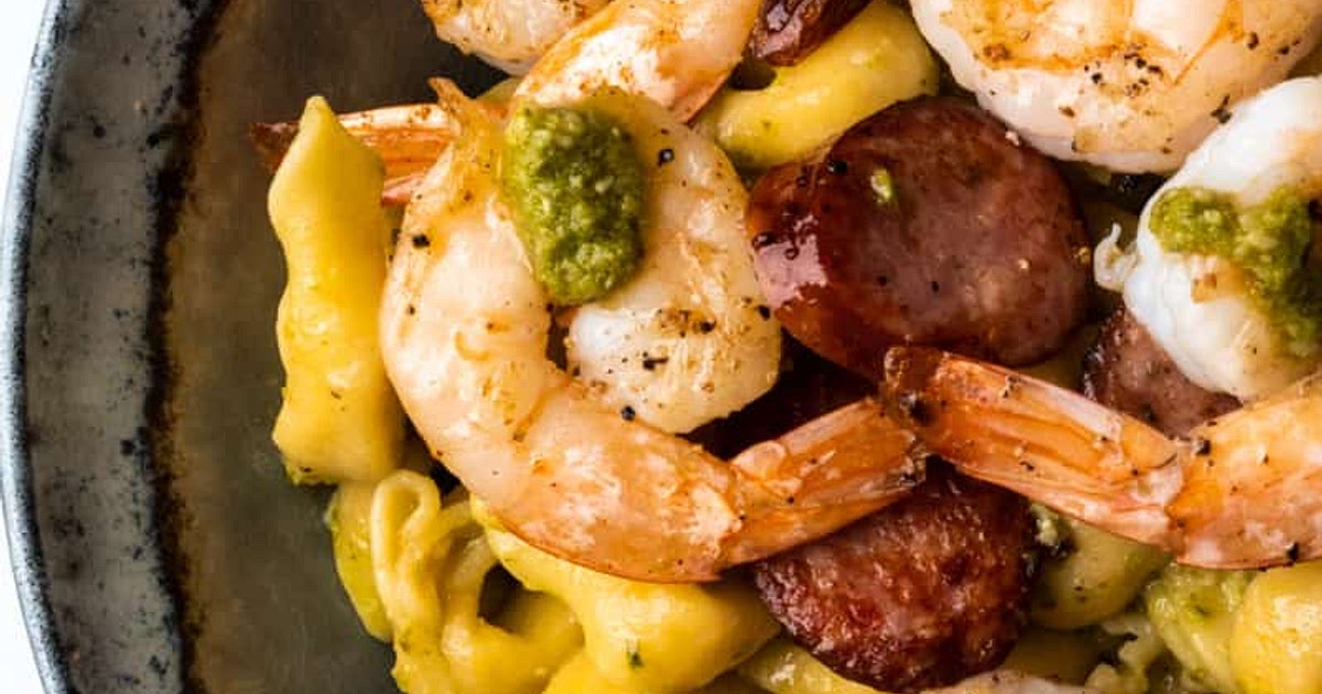 Shrimp & Andouille Tortellini with Pesto Recipe | Samsung Food App