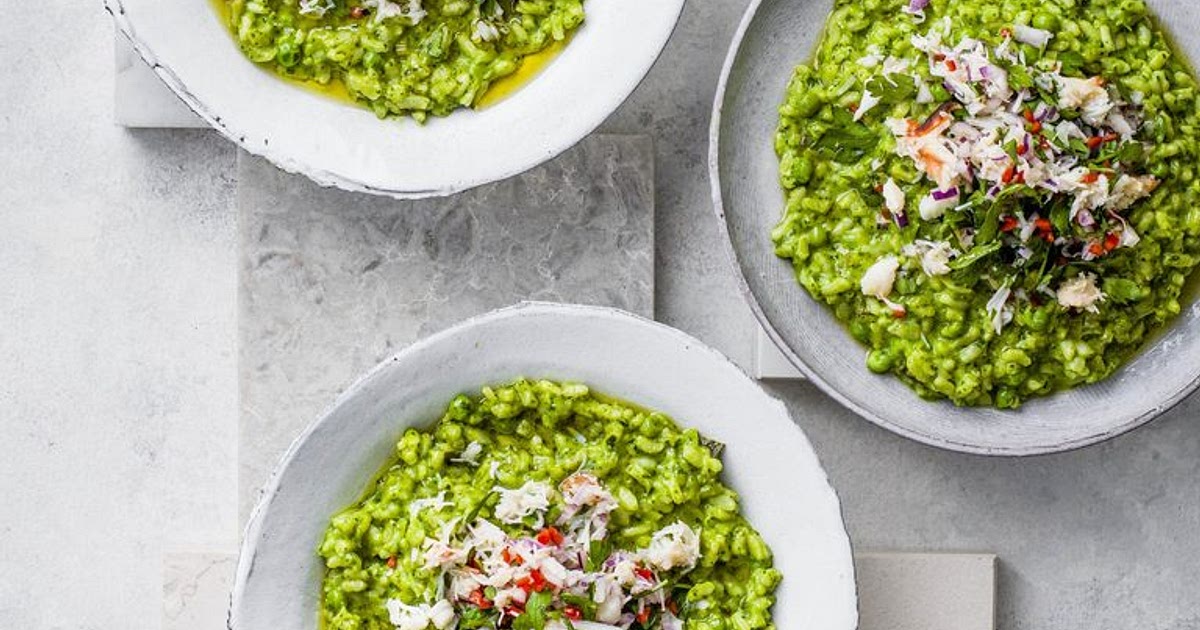 Pea, spinach and crab risotto Recipe | Samsung Food App