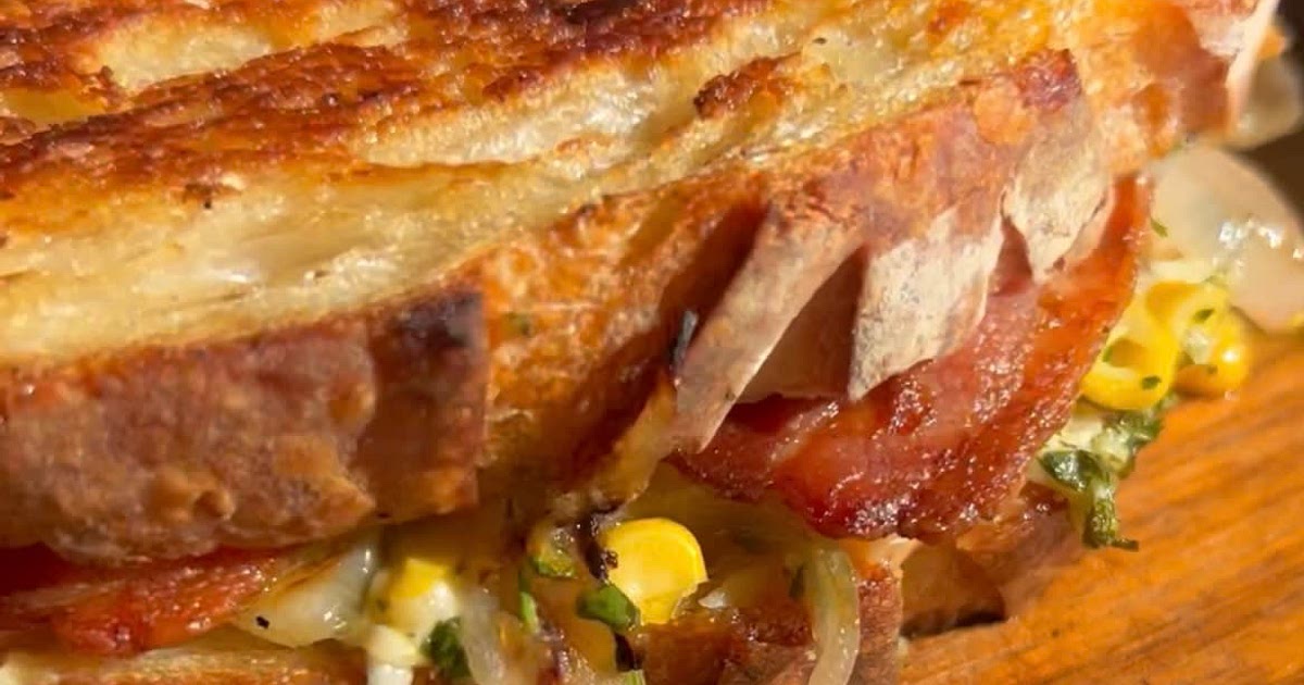 Bacon, Corn + Shallot Grilled Cheese with Garlicky Cilantro Lime Recipe | Samsung Food App