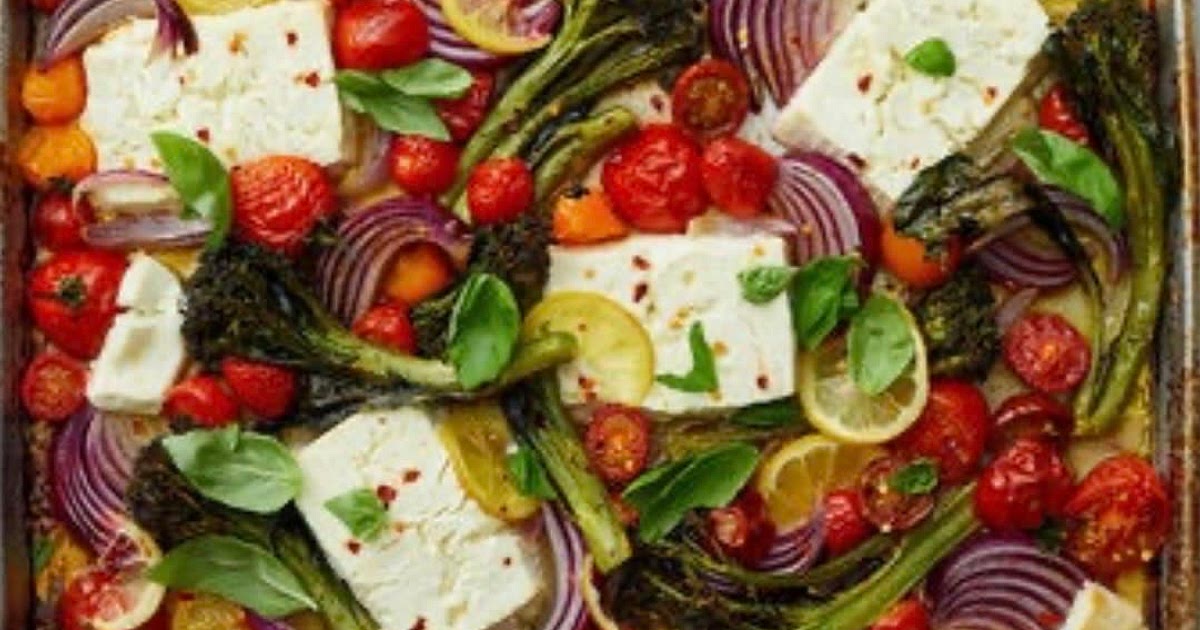 Sheet-Pan Baked Feta With Broccolini, Tomatoes and Lemon Recipe | Samsung Food App