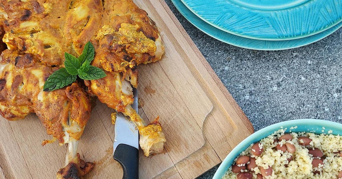Spatchcock Chicken with Pinto Bean Couscous Recipe | Samsung Food App