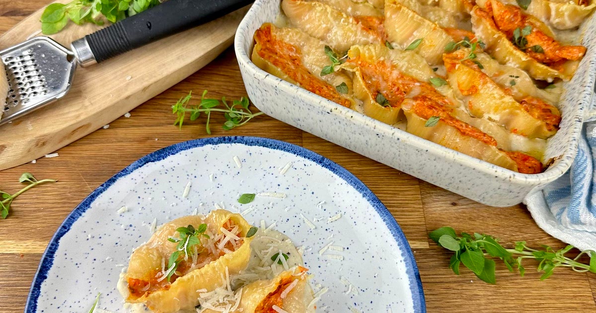 Roasted Bell Pepper and Feta Stuffed Pasta Shells Recipe | Samsung Food App