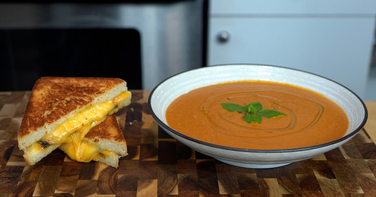 Gochujang Roasted Garlic Tomato Soup & Perilla Kimchi Grilled Cheese Recipe | Samsung Food App