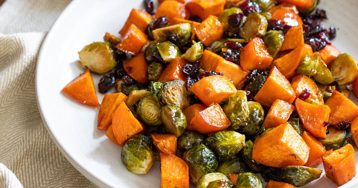 Roasted Sweet Potatoes, Brussels Sprouts and Cranberries Recipe | Samsung Food App