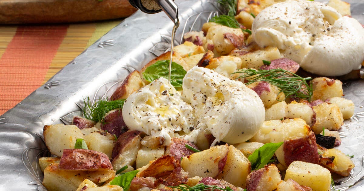 Roasted Herb Potatoes with Burrata Recipe | Samsung Food App
