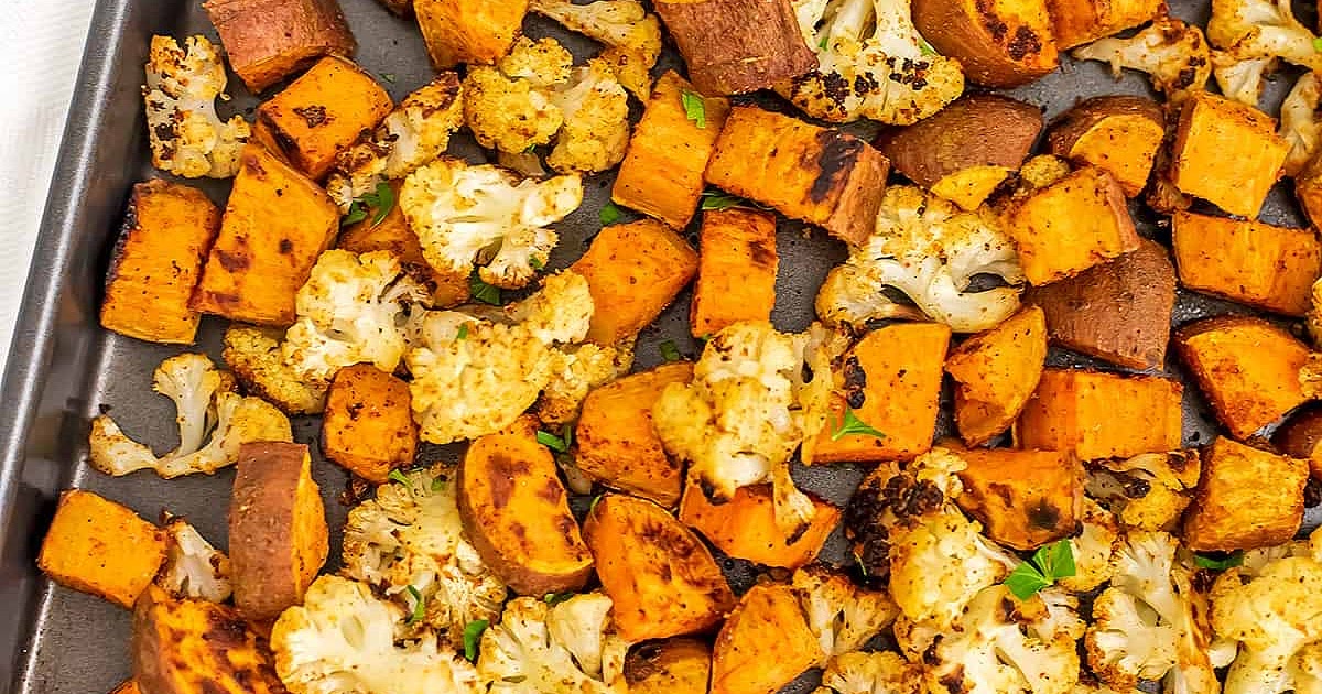 Cauliflower and Sweet Potato Tray Bake Recipe | Samsung Food App