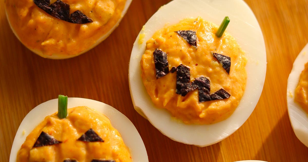 Jack-O-Lantern Kimchi Deviled Eggs Recipe | Samsung Food App
