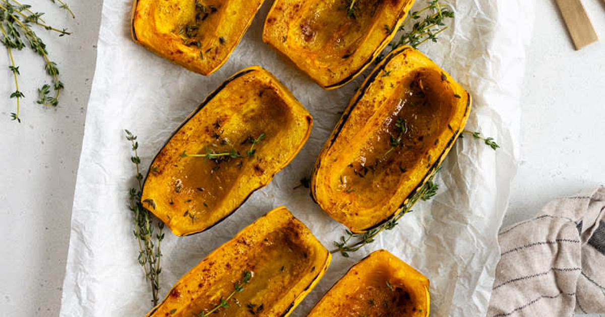 Simple Roasted Delicata Squash Halves with Maple & Thyme Recipe | Samsung Food App