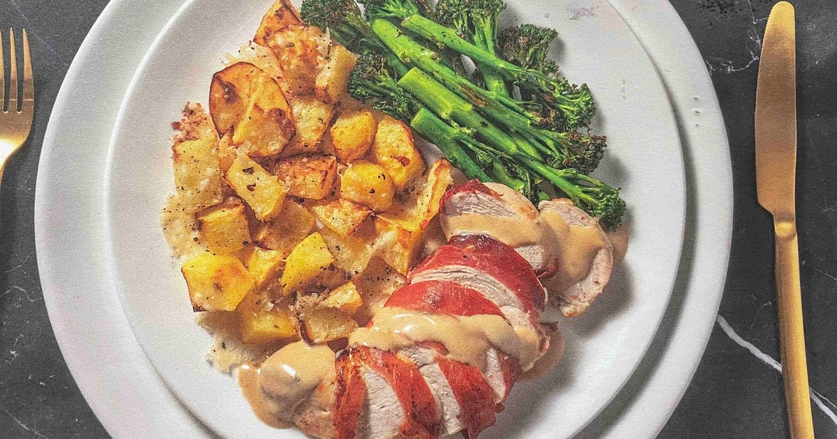 Ham wrapped chicken w/ cheesy truffled potatoes Recipe | Samsung Food App