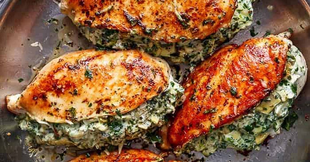 Spinach Artichoke Stuffed Chicken Breast Recipe | Samsung Food App