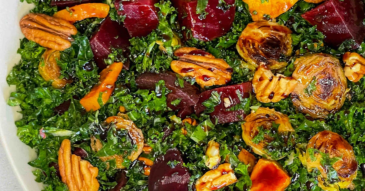 Kale Salad with Honeynut Squash, Brussels Sprouts, and beets. Recipe | Samsung Food App