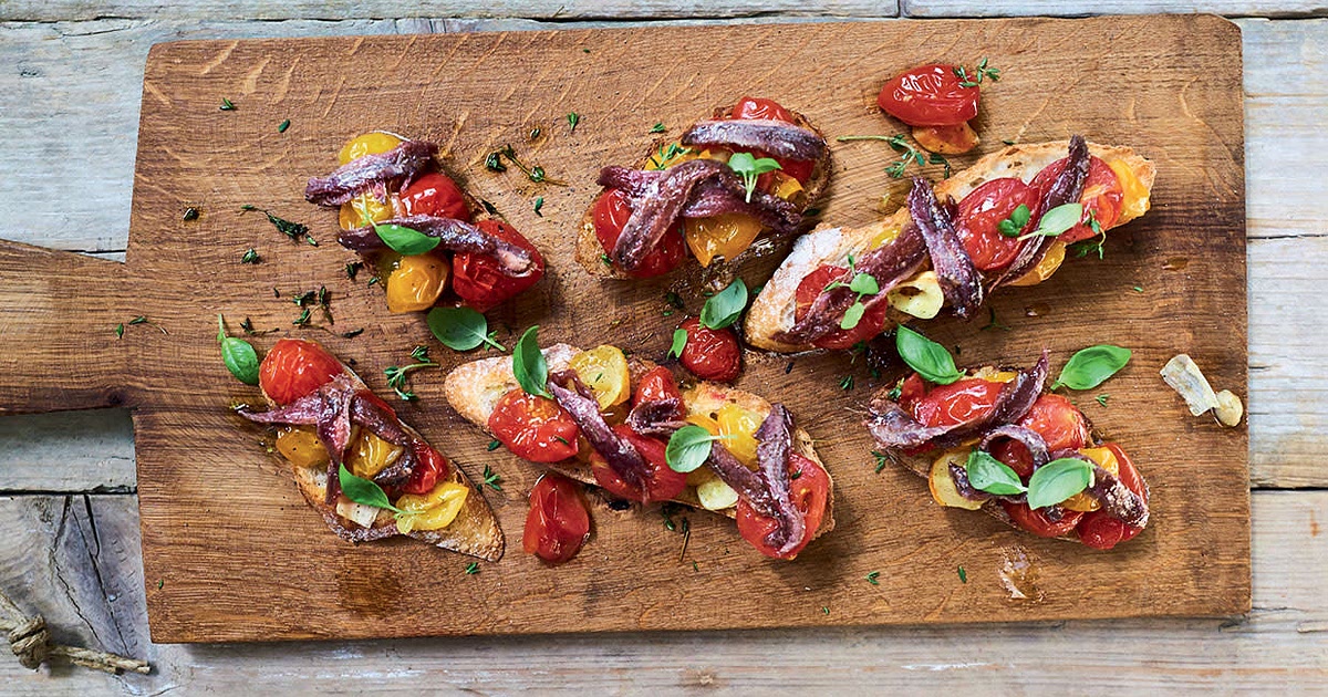 Anchovies with Tomato Confit on Toast Recipe | Samsung Food App