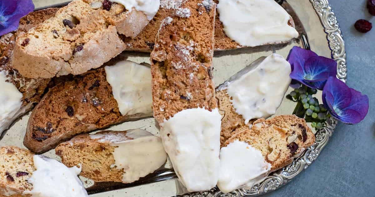 Cranberry Apricot Biscotti Dipped in White Chocolate Recipe | Samsung Food App