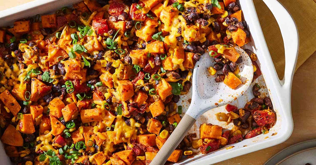 Cheesy Sweet Potato & Black Bean Casserole Recipe | Samsung Food App