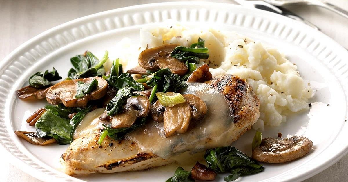 Spinach and Mushroom Smothered Chicken Recipe | Samsung Food App