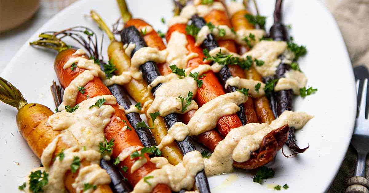 Roasted Rainbow Carrots with Lemon Tahini Recipe | Samsung Food App