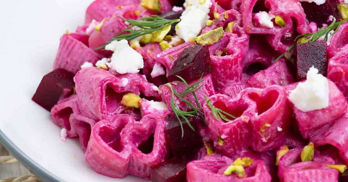 Heart-Shaped Pasta in Pink Beetroot Sauce Recipe | Samsung Food App