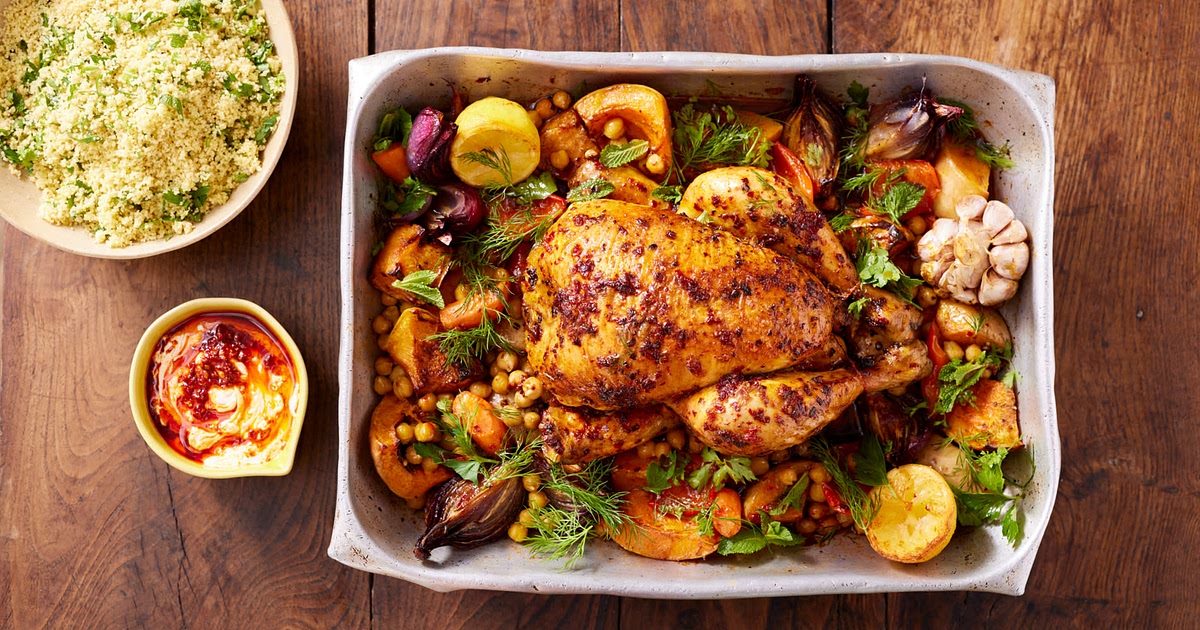 Jamie Oliver’s harissa roast chicken traybake Recipe | Samsung Food App