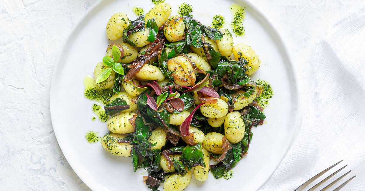 Gnocchi with Sautéed Swiss Chard and Kale Pesto Recipe | Samsung Food App