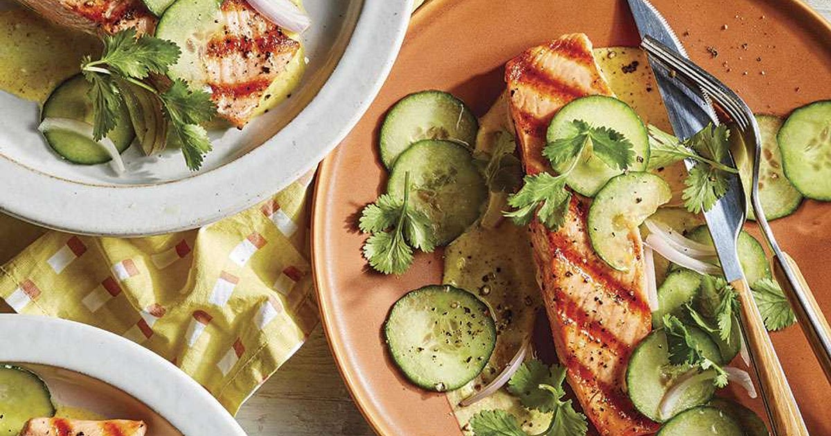 Salmon with Curried Yogurt & Cucumber Salad Recipe | Samsung Food App
