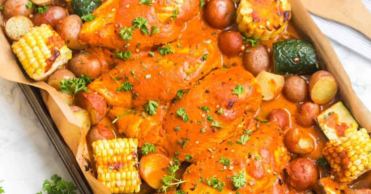 Sheet Pan Roasted Red Pepper Chicken and Vegetables Recipe | Samsung Food App