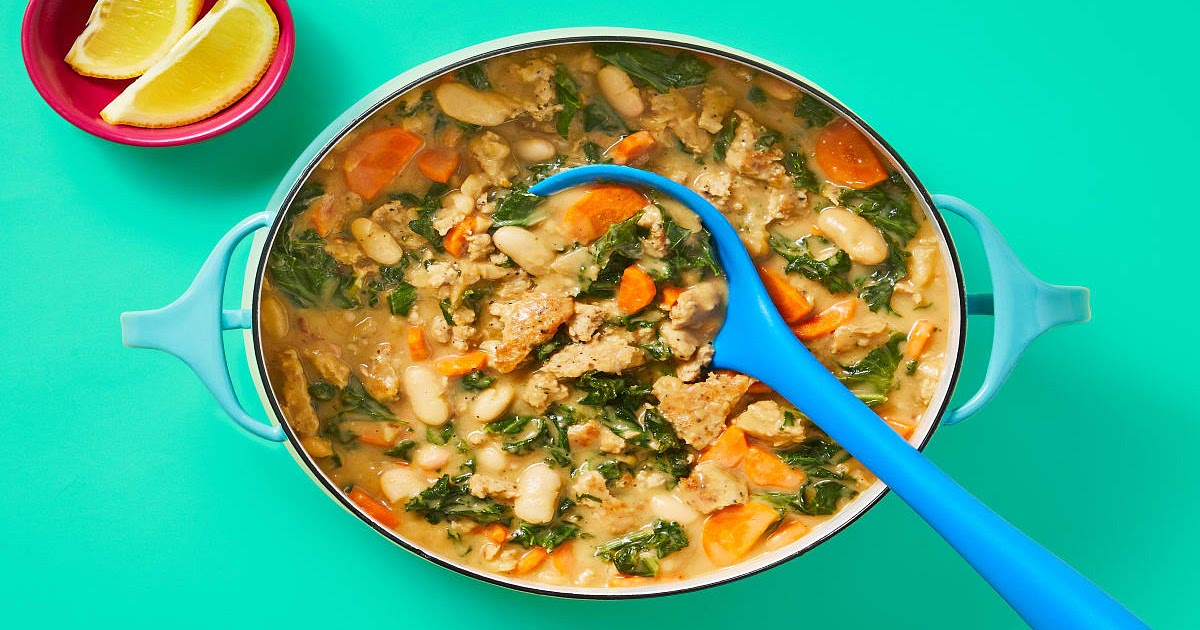 One-Pot Chicken Sausage & Bean Soup with Kale & Carrot Recipe | Samsung Food App