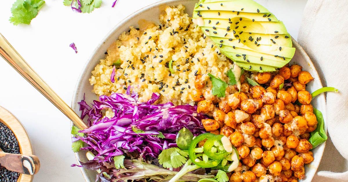 Roasted Chickpea Quinoa Bowls with Sesame Ginger Dressing Recipe | Samsung Food App