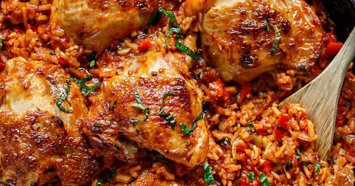 One Pan Tomato Basil Chicken and Rice Recipe | Samsung Food App