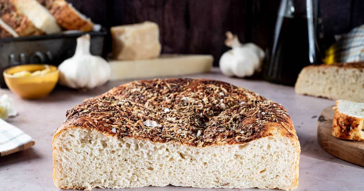 Focaccia with Parmesan, Rosemary and Roasted Garlic Recipe | Samsung Food App